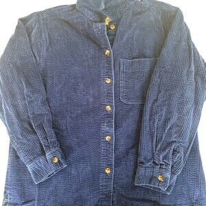L.L.Bean Shirt Jacket Womens M Petite Blue Corduroy Plaid Lined Button Front